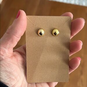 Gold Dome Stud Earrings — Polished Round Button Studs